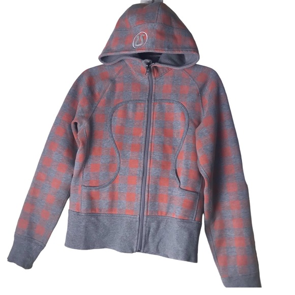 Lululemon RARE Reversible Scuba Remix Hoodie Jacket Cotton Fleece Plaid Pockets - Picture 2 of 15